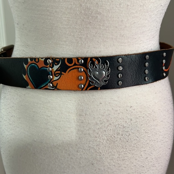 Ed Hardy leather retro Y2K biker hearts & rose, stud belt with embroidery size M main image 4
